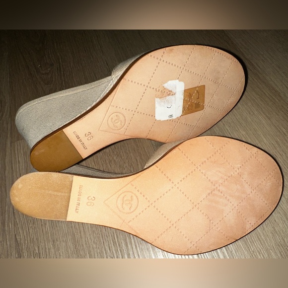 New Chanel 2010 Natural Canvas CC Logo Slide Wedge Sandals Size 36 - Picture 13 of 14